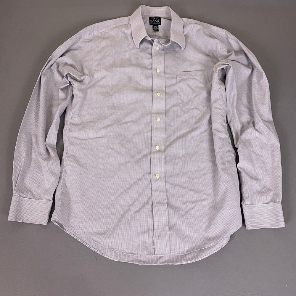 Jos. A Bank Travelers Dress Shirt Mens 16-35 Slim Fit Purple White Micro Check *